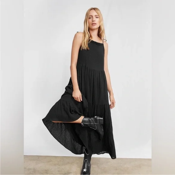 Anine Bing Agnes Black Tie Shoulder Cotton Maxi
Dress Small - Picture 3 of 11